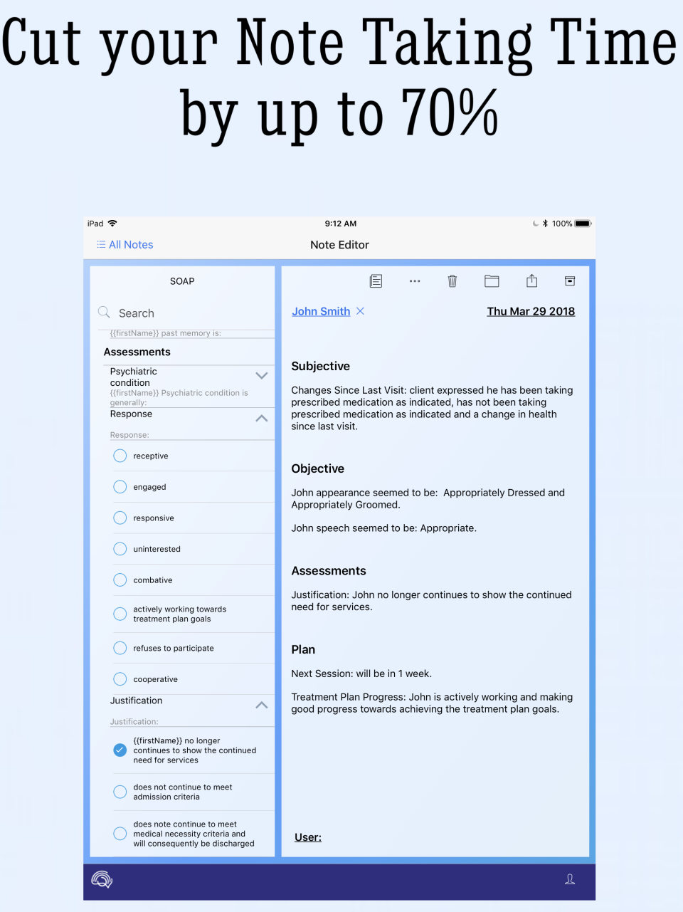 screenshot of Mimo Progress Note